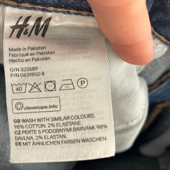 H&M &Denim Slim Straight Jeans Blue Stretch Mid Rise Size 32 Women’s Button Fly - Picture 8 of 15
